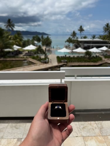 Customer photo review of Black Ring Case - Premium Real Wood Velvet Cushion Ring Box With Magnetic Lid