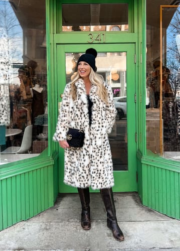 Customer photo review of PEPPER-TANMULTI LEOPARD FAUX FUR COAT