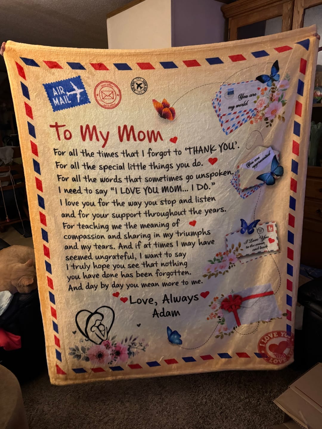 Customer photo review of Mom - Giant Post Card Blanket Gift