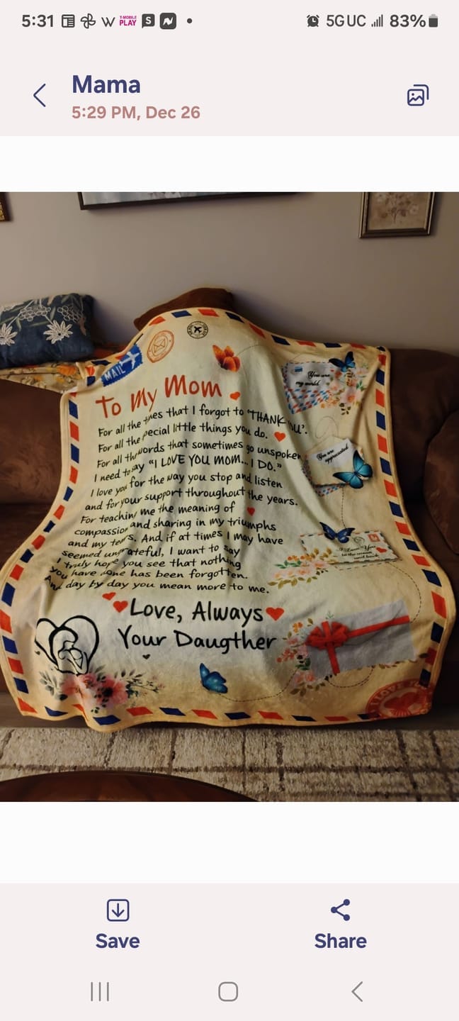 Customer photo review of Mom - Giant Post Card Blanket Gift
