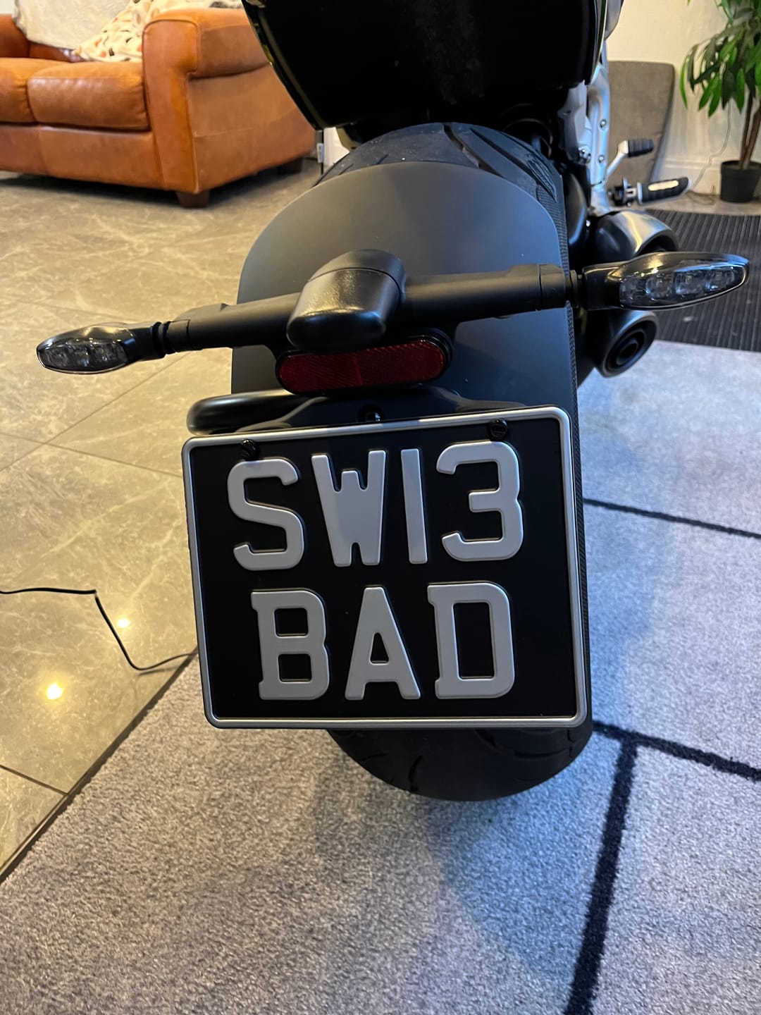 Customer photo review of Classic Metal Pressed Motorcycle Number Plate - 9 x 7 Inches