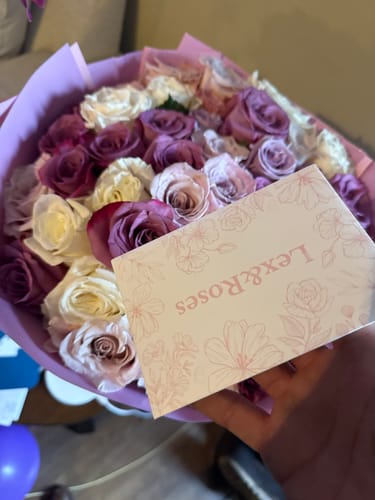 Customer photo review of Purple Tones Rose Bouquet