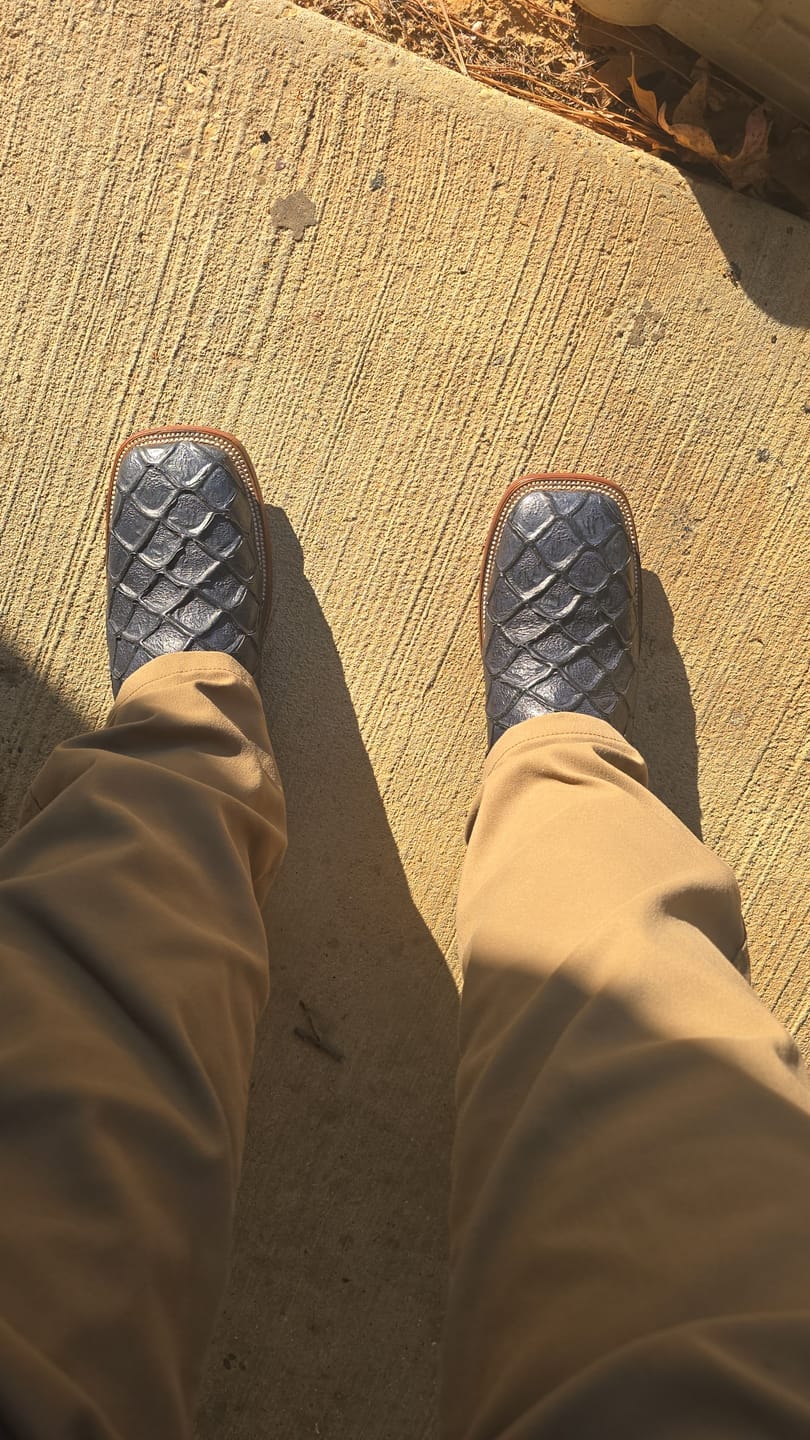Customer photo review of Cowboy Boot Rustic Black Prirarucu Fish