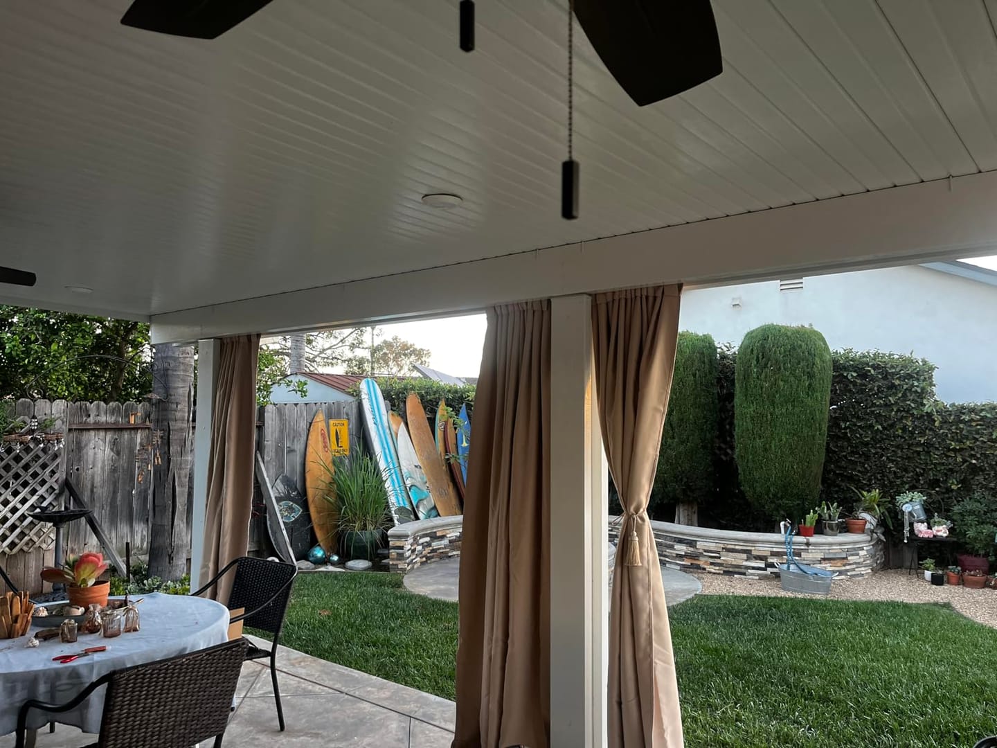 Customer photo review of 3-in-1 Header Waterproof Outdoor Curtains With Ropes 2 Panels | Outdoor Standard