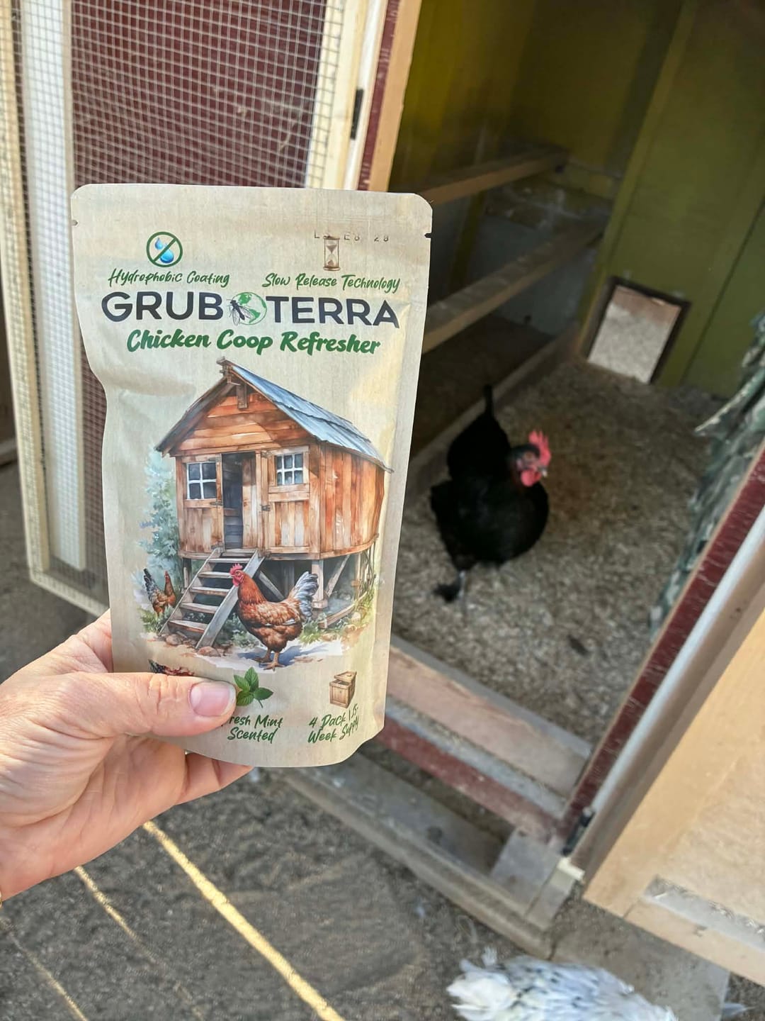 Customer photo review of GrubTerra Coop Refresher. Keeps The Coop Smelling Fresh For Longer!