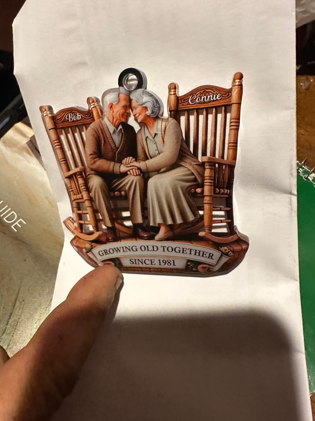 Customer photo review of Old Couple Sitting On Rocking Chairs Together Personalized Christmas Acrylic Ornament