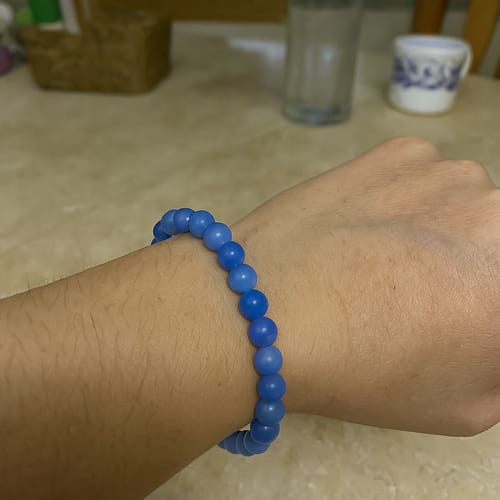Customer photo review of Premium Natural Aquamarine 8mm Bead Bracelet for Calm & Confidence – Vastu Mandir