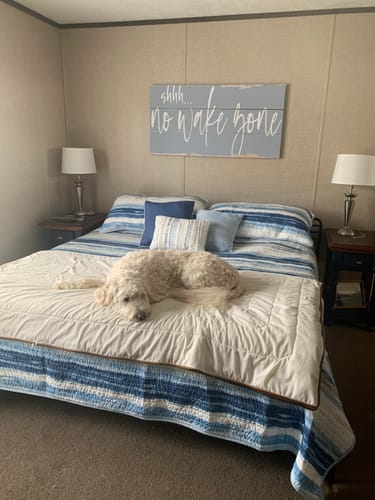 Customer photo review of shhh... No Wake Zone Rustic Sign