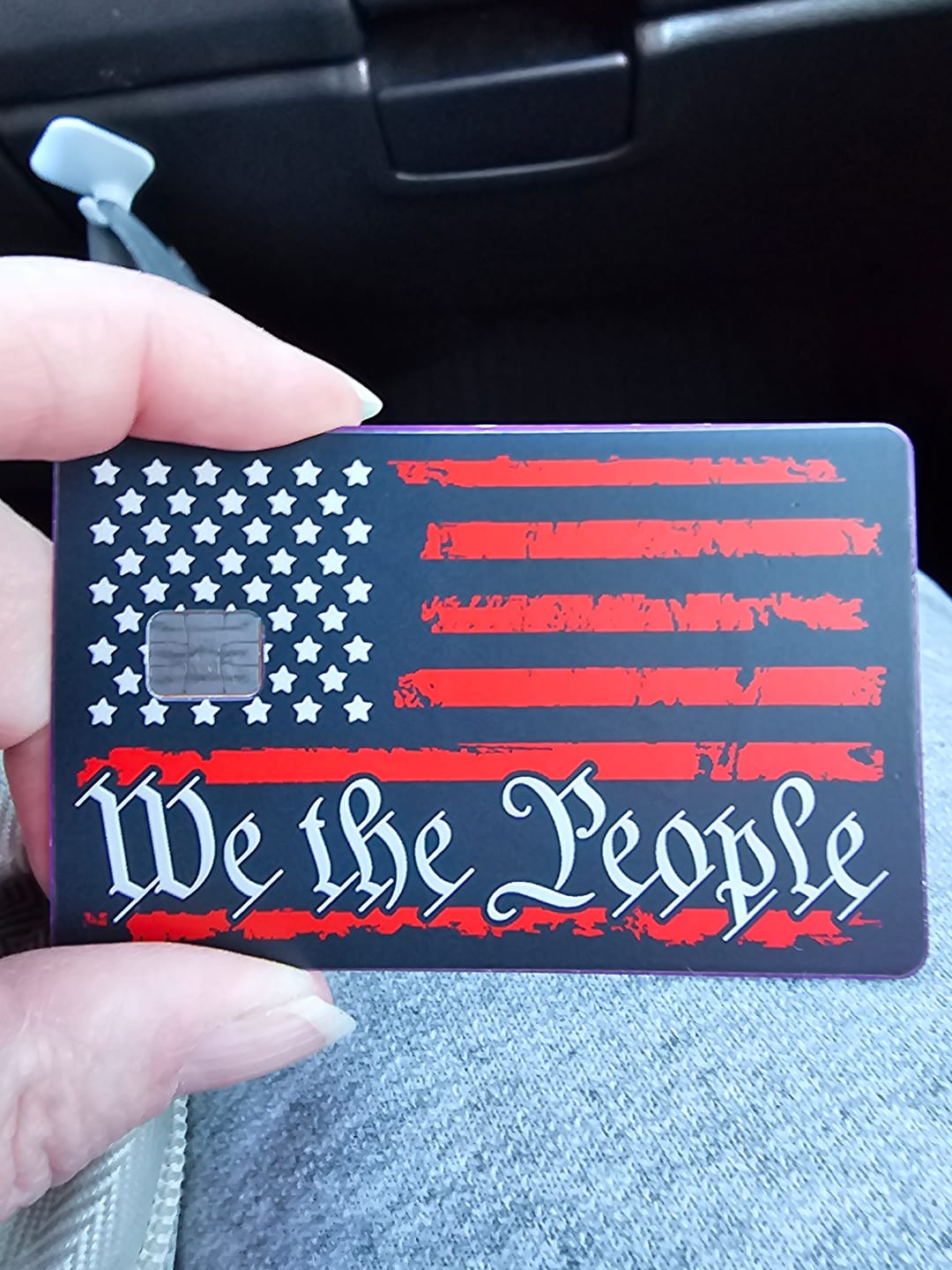 Customer photo review of We The People Flag Credit Card Skin Decal