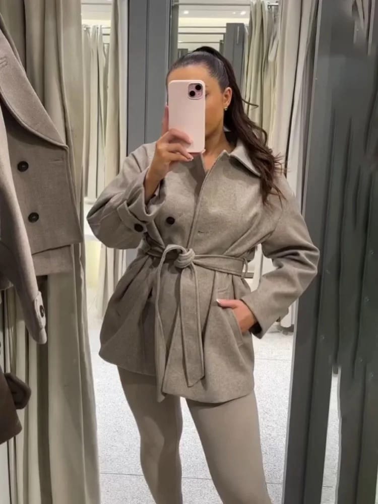 Customer photo review of Felly Faux Wool Coat with Belt