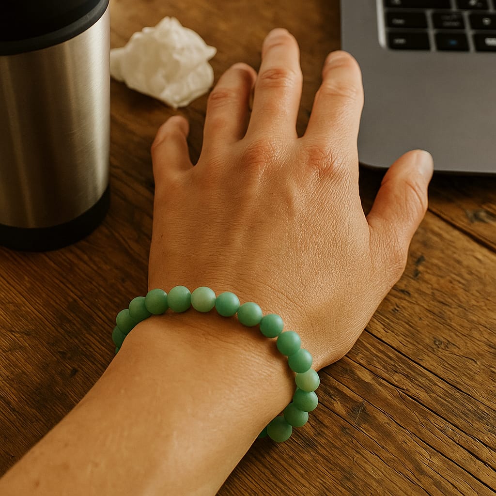 Customer photo review of Vastu Amazonite Bracelet 8mm Beads – Natural Healing Crystal for Peace, Courage & Positive Energy by Vastu Mandir