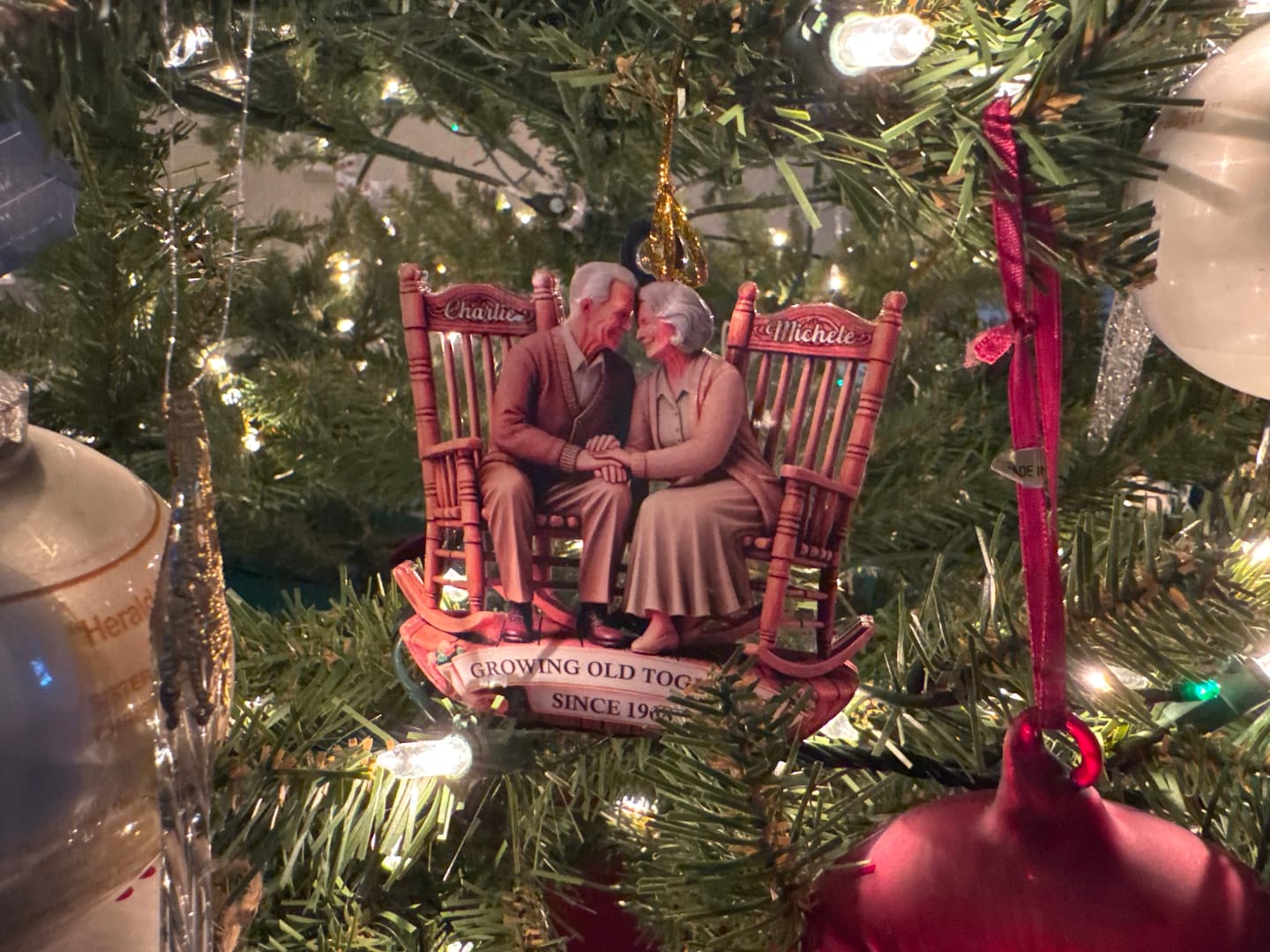 Customer photo review of Old Couple Sitting On Rocking Chairs Together Personalized Christmas Acrylic Ornament