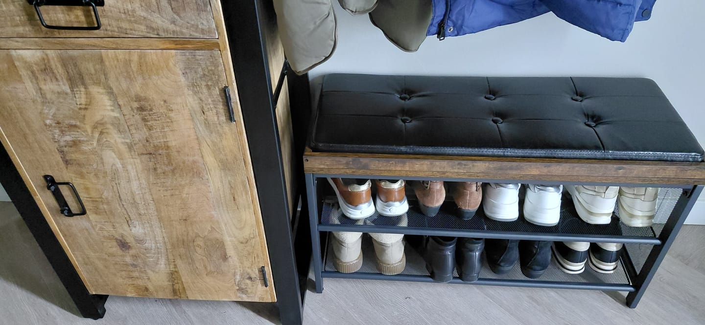 Customer photo review of Schoenenrek industrieel met bank | Houtlook en Staal | 80x30x48cm