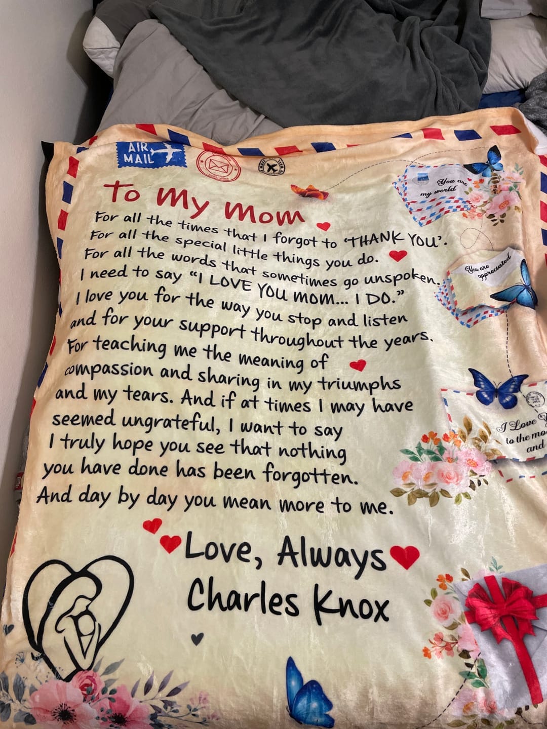 Customer photo review of Mom - Giant Post Card Blanket Gift