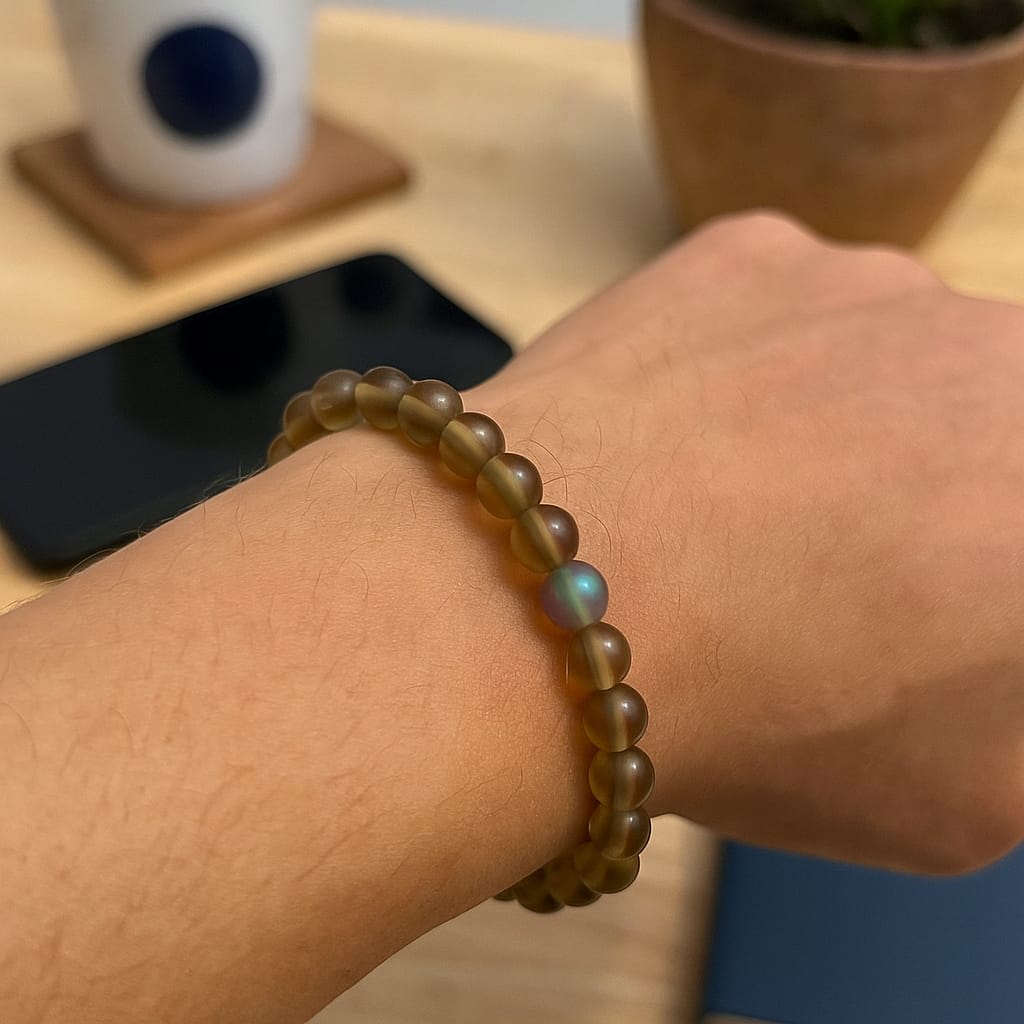Customer photo review of Aura Quartz Brown Bracelet (8mm Beads) – Calming & Aura Protection | Vastu Mandir