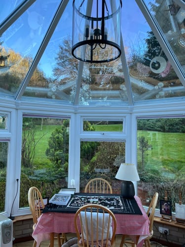 Customer photo review of Manor Cylinder Glass Lantern Pendant Light