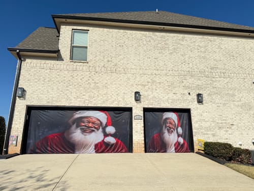 Customer photo review of Laughing Santa Claus Garage Door Wrap Cover Christmas Decoration