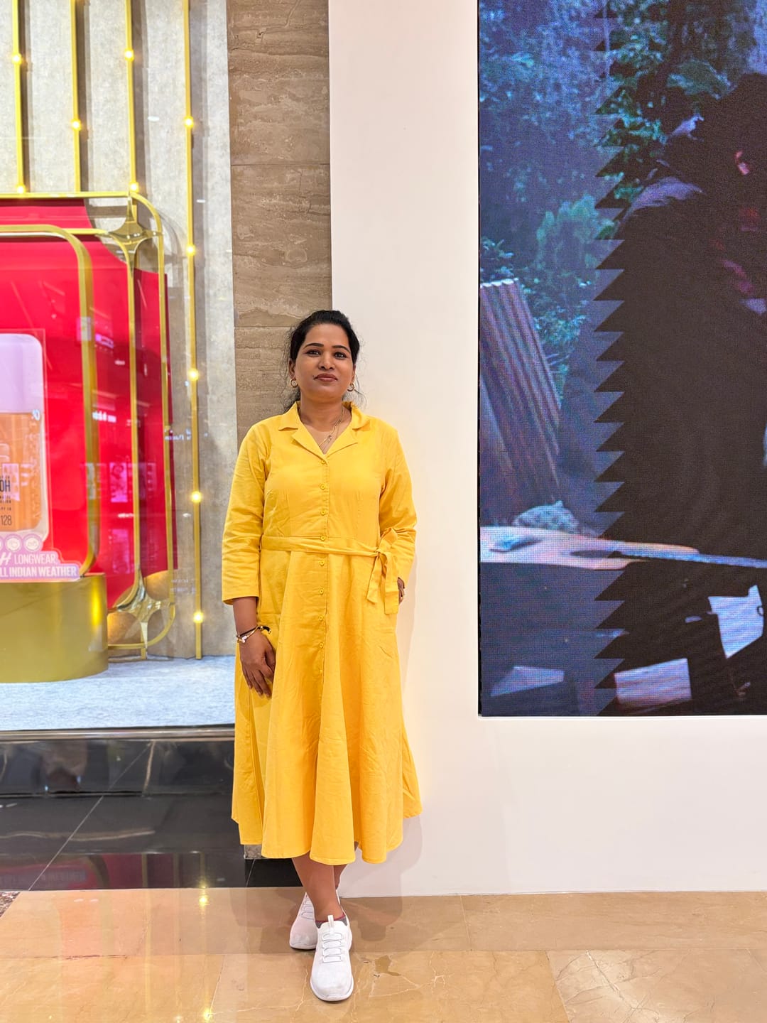 Customer photo review of Women Yellow Airy Linen Flared Dress