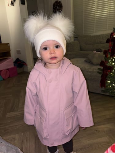 Caroline J. review of Unisex Baby White Double Pom Hat image 1 out of 1
