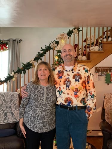 Customer photo review of Men's Funny Turkey Print Thanksgiving Holiday Button Up Beige Long Sleeve Shirt