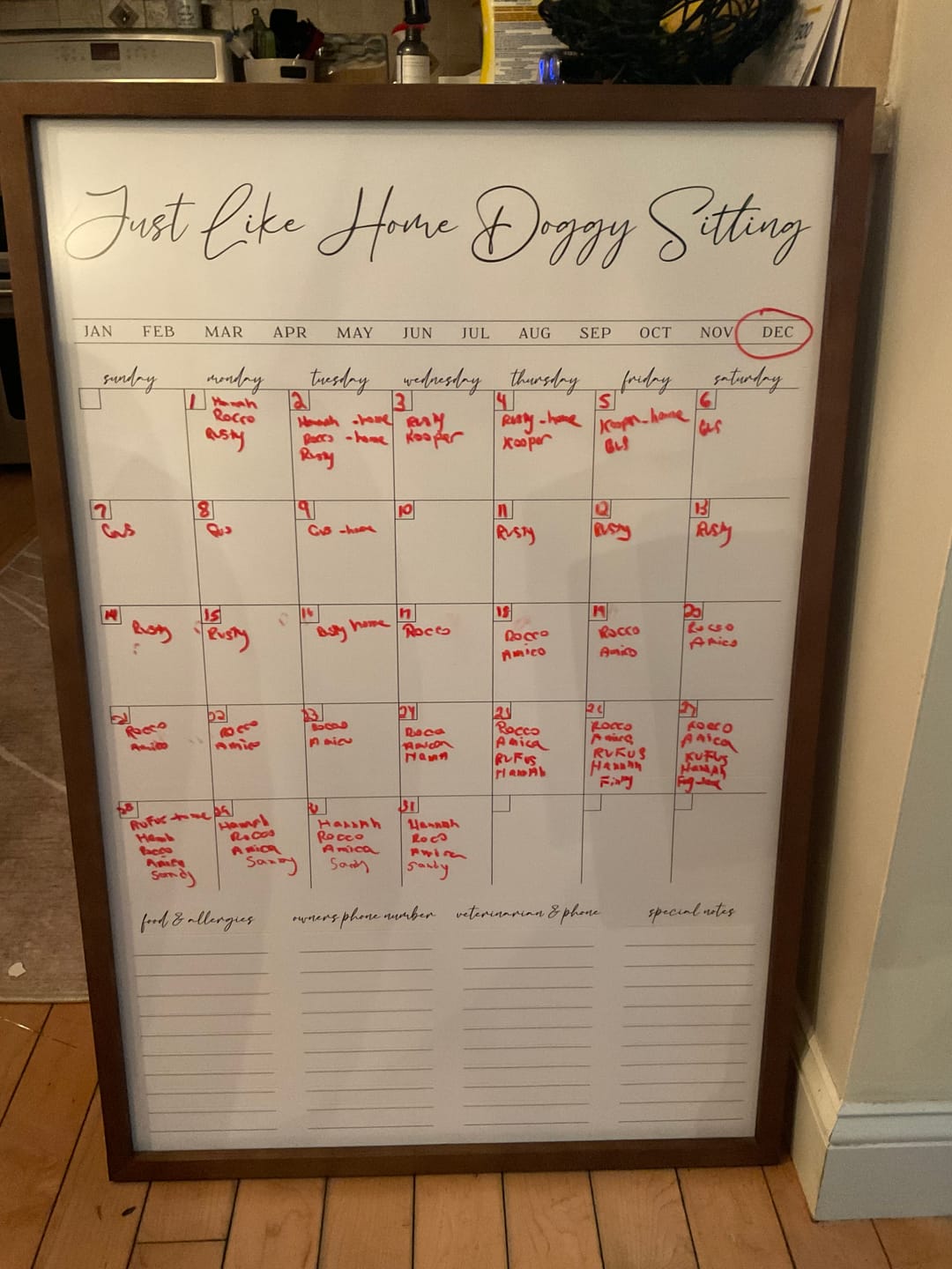 Customer photo review of Monthly Framed Whiteboard Calendar + 4 sections | Vertical Pennington