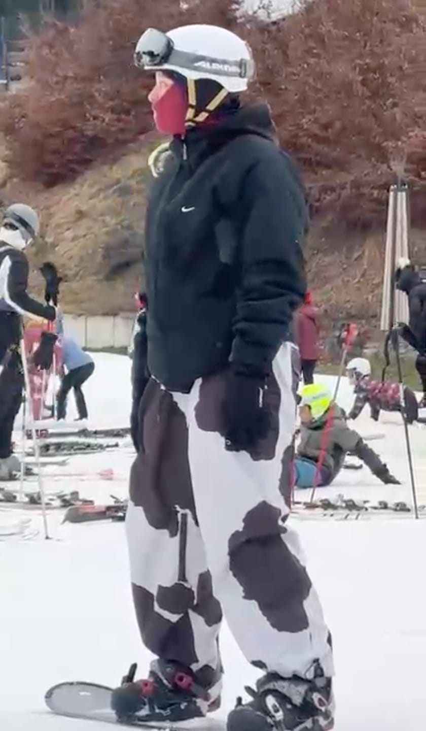 Customer photo review of Men’s Cow Print Baggy Drawstring Durable Snow Pants