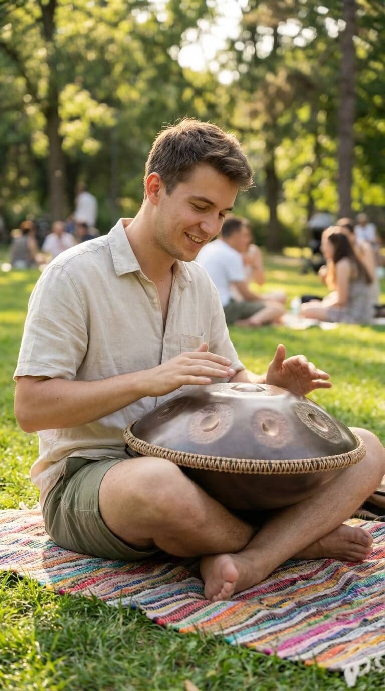 Customer photo review of Cosmos Handpan - Hand-Pounded 9/10/12 Notes in D Minor - Tambourine Gift Set
