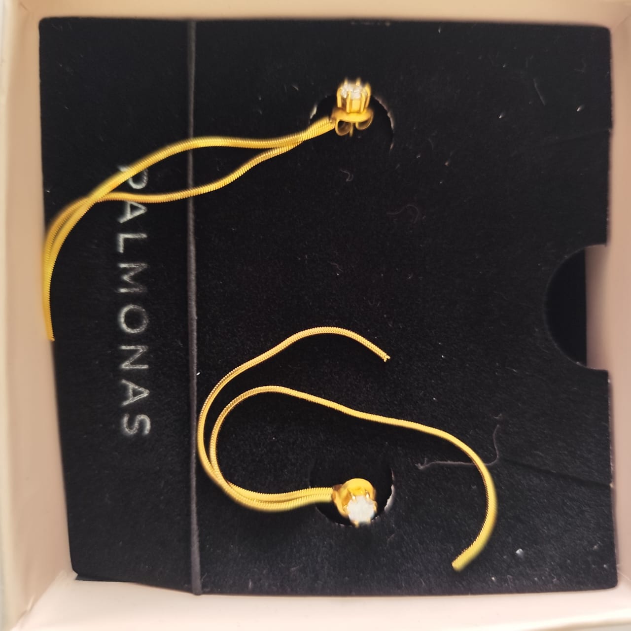 Customer photo review of Dainty Threader Dangle Earrings