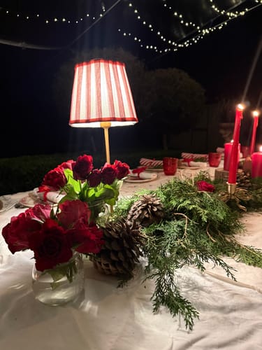 Customer photo review of Red Stripe Scallop Shade & Gold Base - USB Table Lamp + FREE Red Trim Shade