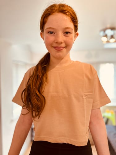 Customer photo review of Girls Glow Regenerative Cotton Crop T-Shirt | Natural Activewear