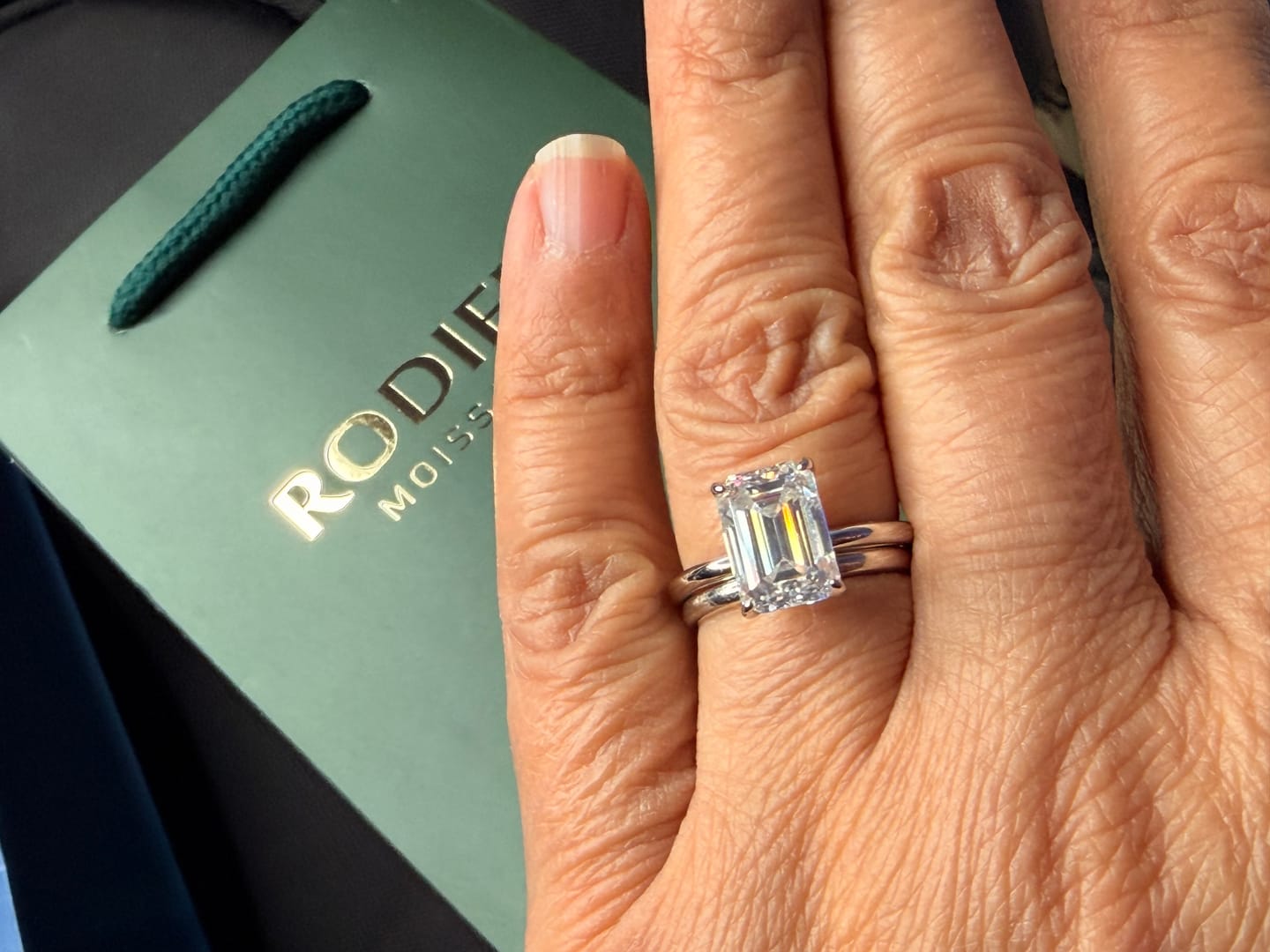 Customer photo review of Rodiffy Moissanite 3.5 Ct Emerald Cut Solitaire Engagement Ring For Her