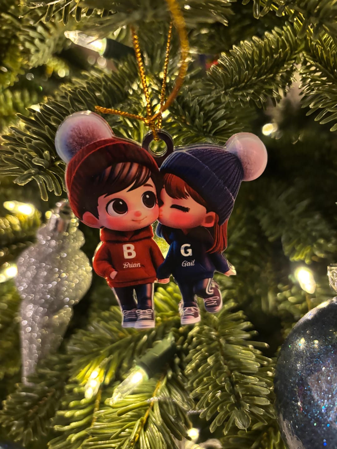 Customer photo review of Cute Cartoon Couple Walking Personalized Acrylic Christmas Ornament