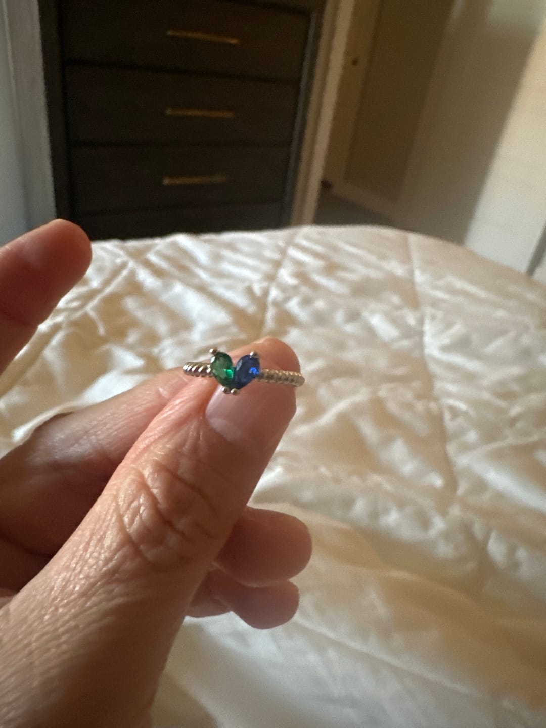 Customer photo review of Custom Tiny Heart Birthstone Adjustable Ring-Christmas Gift