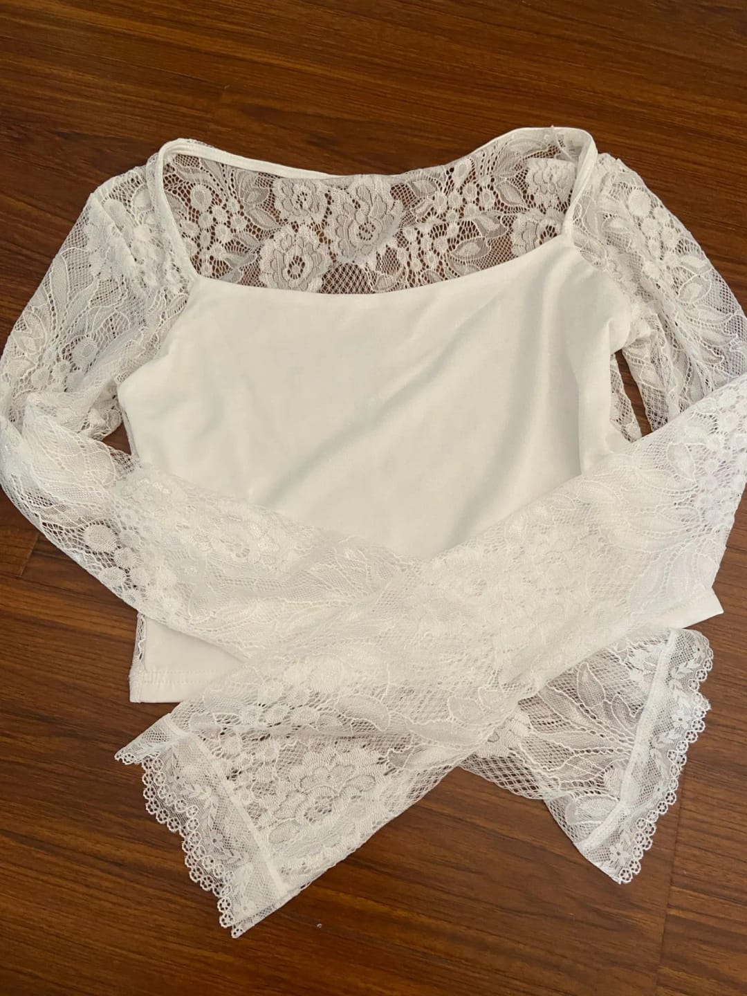 Customer photo review of Alivia Lace Flare Sleeve Top