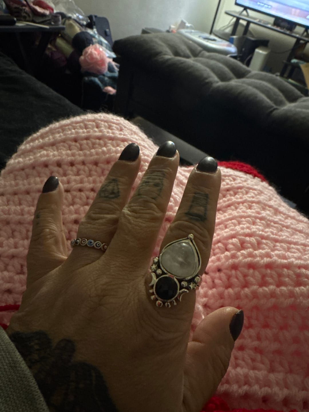 Customer photo review of Moonstone and Onyx Celestial Ring