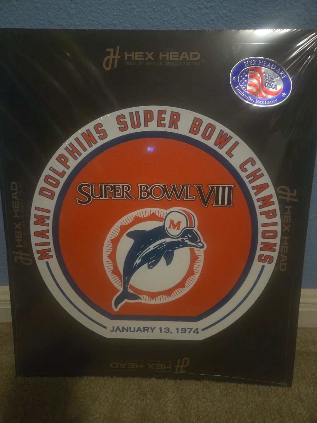 Customer photo review of VARSITY Collection- SINGLE Layer Miami Dolphins Super Bowl "VIII" Metal Wall Art