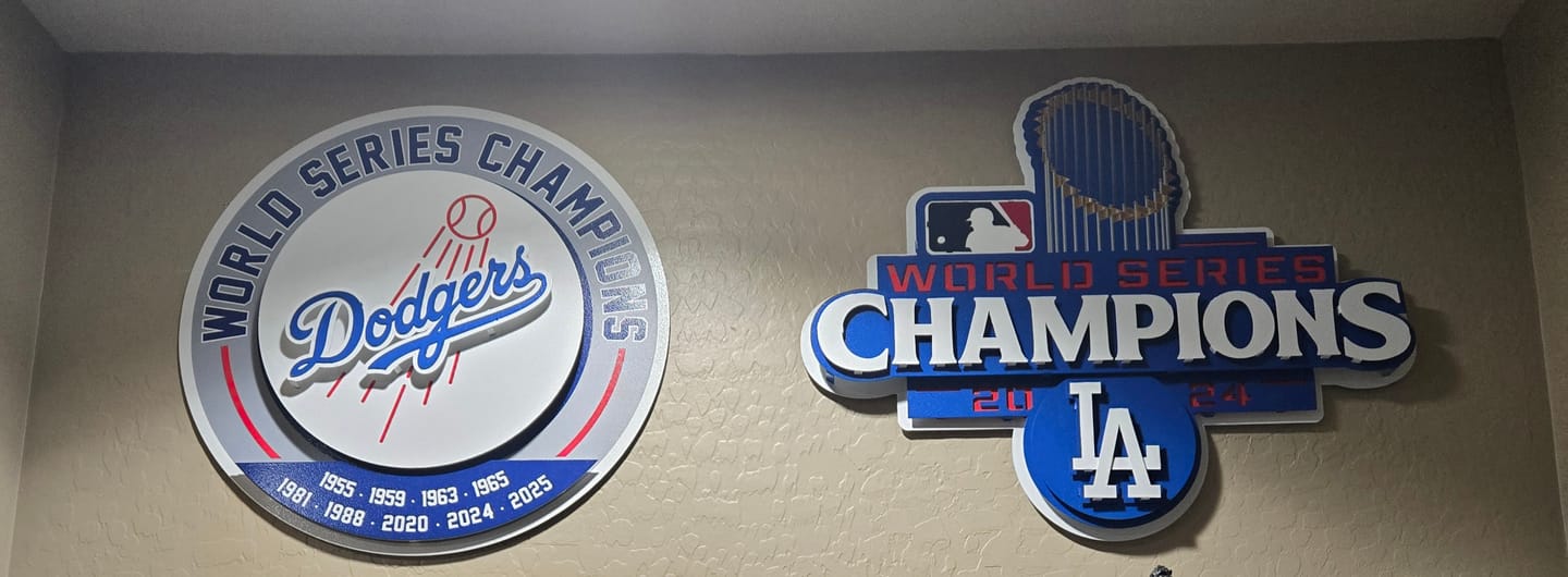 Customer photo review of Los Angeles Dodgers DYNASTY - World Series Wins / Replaceable Icon Plate 3D Vintage Metal Wall Art