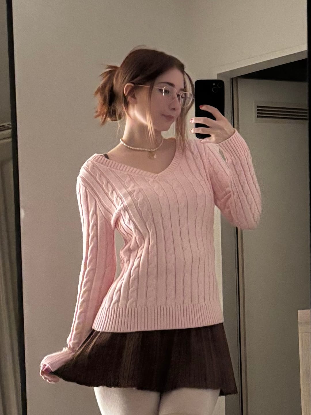 Customer photo review of Love Letter Cable Knit V Neck Sweater (Pink)