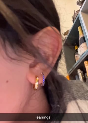 Customer photo review of Mimi Blue Gold Huggie Earrings