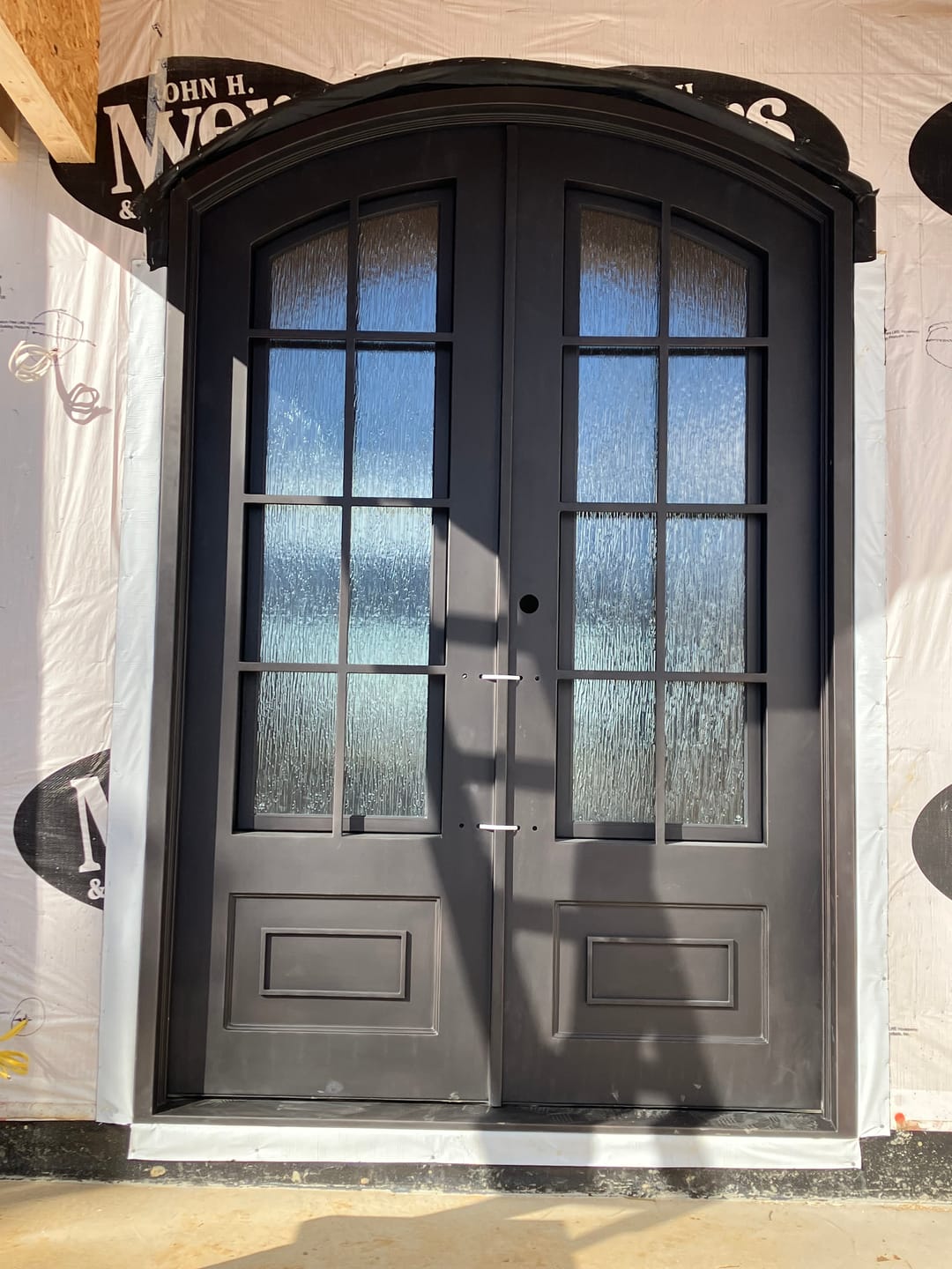 Customer photo review of Anderson Model Double Front Entry Iron Door With Tempered Rain Glass Dark Bronze Finish