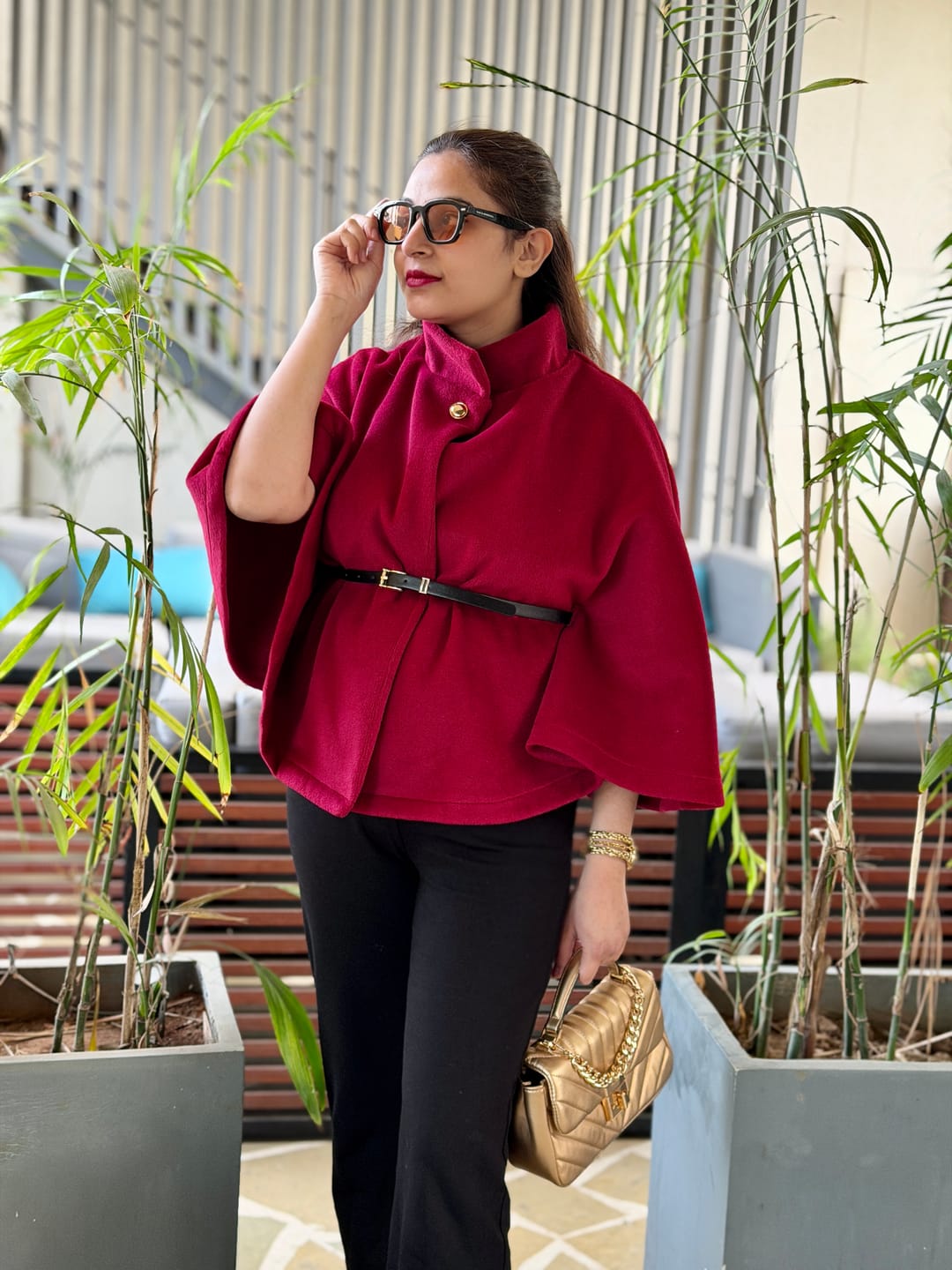 Customer photo review of Donatella Winter Cape With Belt In Maroon