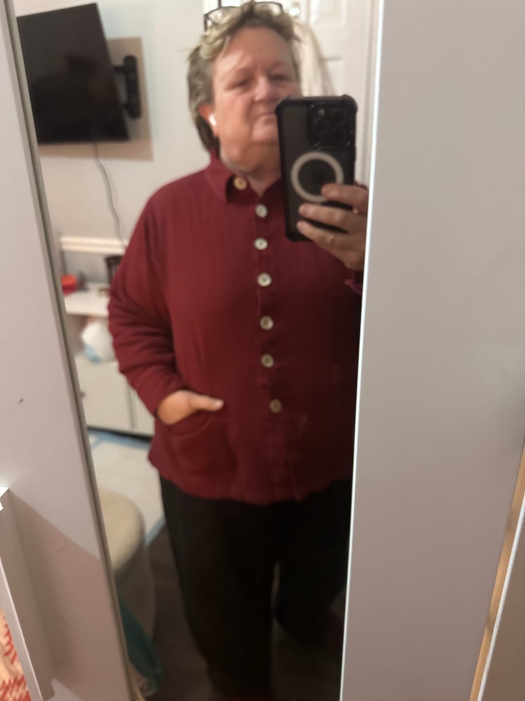 Customer photo review of Barn Red Warm Cotton Waffle Button-Down Pocket Shirt
