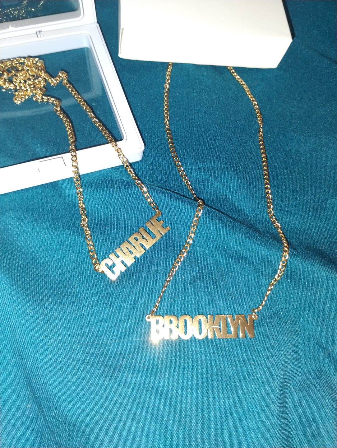 Customer photo review of Kids Block Name Necklace w/ Cuban Chain