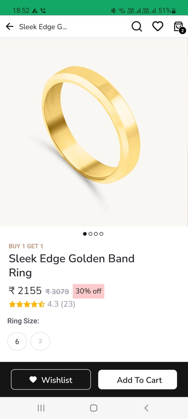 Customer photo review of Sleek Edge Golden Band Ring