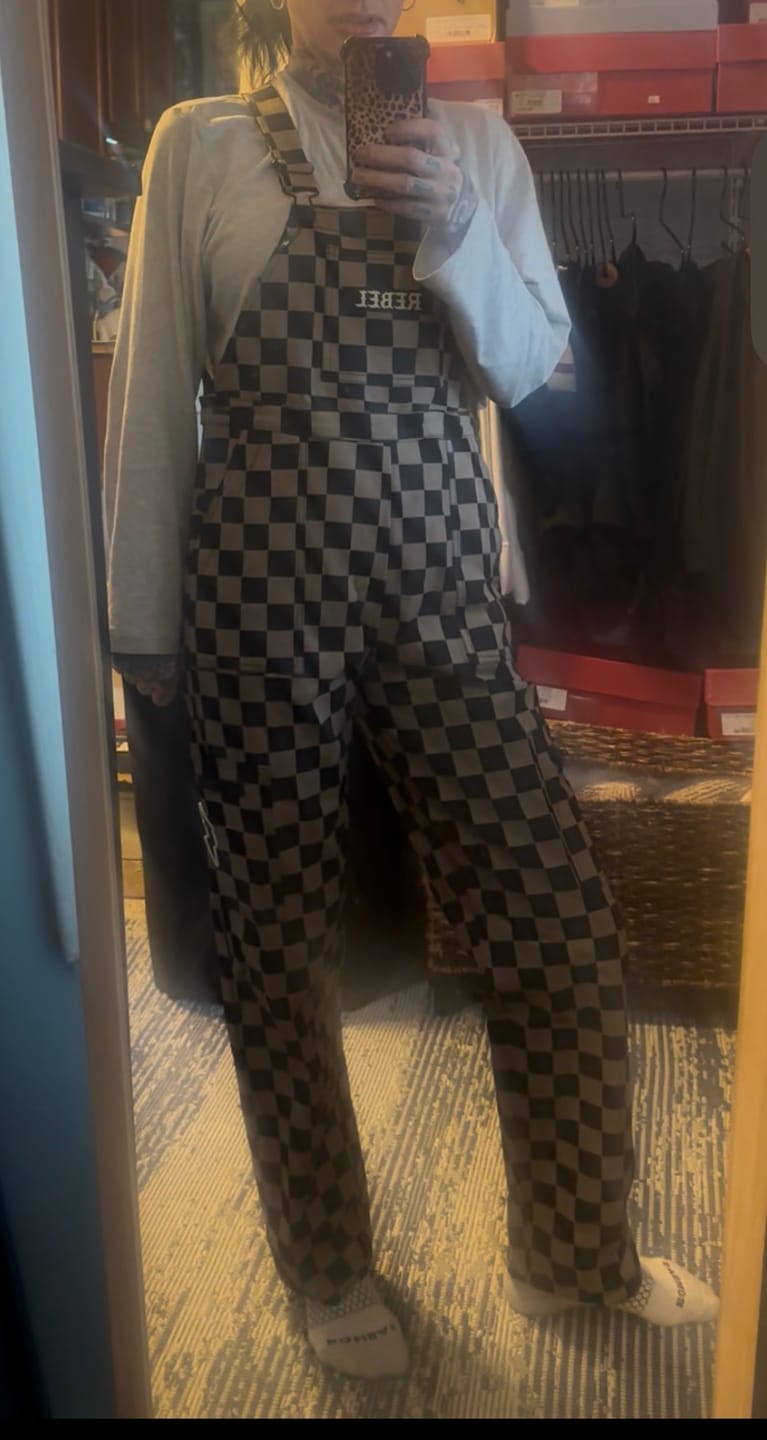 Customer photo review of Women's Overall in Checkered Black + Taupe
