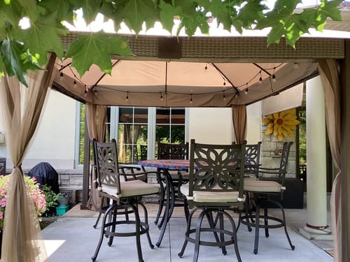 Customer photo review of SUNJOY 11x13 Soft Top Gazebo with 2-Tier Canopy, Netting, Curtains and Hook - Light Gray