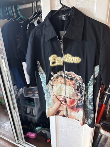 Customer photo review of Mixed Emotions Blinded Zip Up Shirt Black