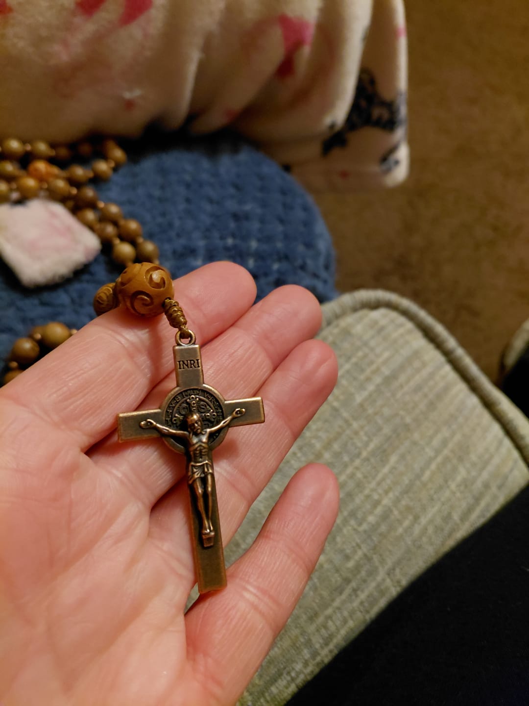 Customer photo review of Christianartworkshop Divine Olive Wood Rosary Adorned with St. Benedict Medal & Crucifix: Sacred Devotion