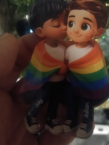 Customer photo review of Pride Month LGBT Couple Love Is Love Personalized Acrylic Christmas Ornament