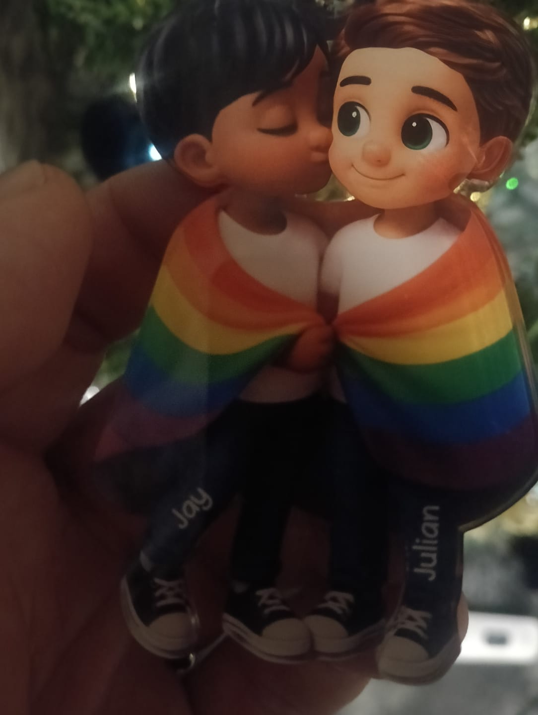 Customer photo review of Pride Month LGBT Couple Love Is Love Personalized Acrylic Christmas Ornament